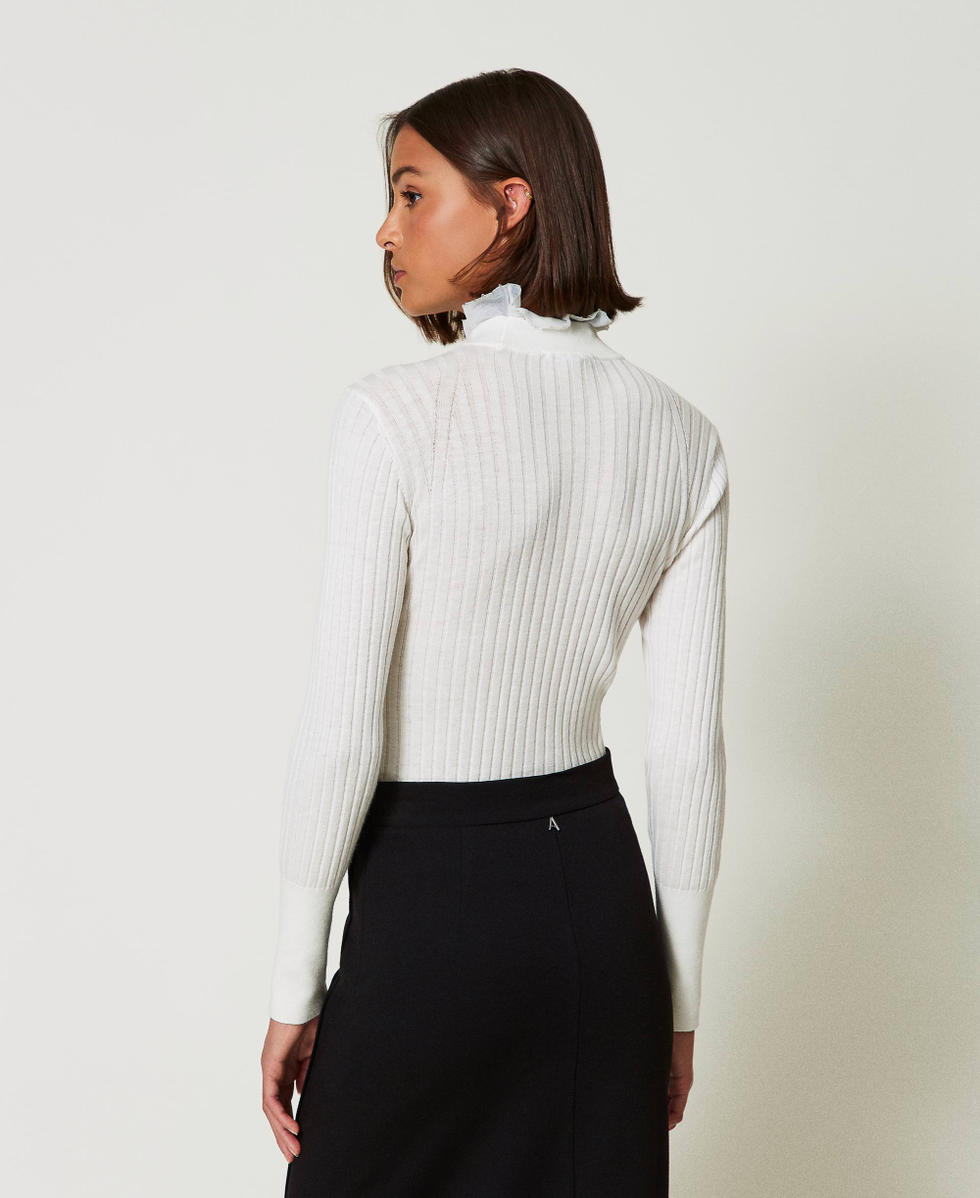 Pull col montant avec perles Cr&egrave;me White Femme 242AP3151_00733_03