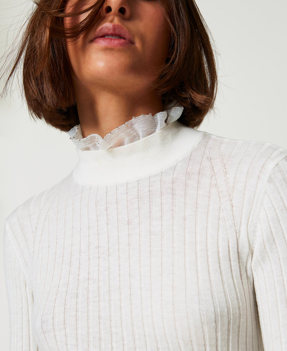 Turtleneck jumper with beads White Cream Woman 242AP3151_00733_04