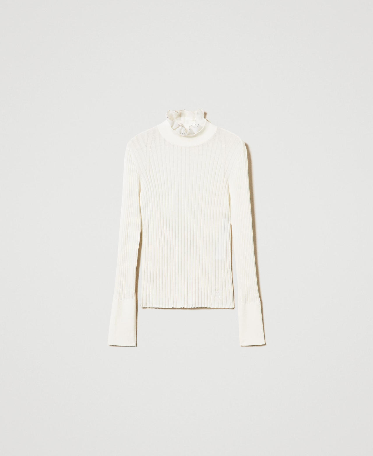 Turtleneck jumper with beads White Cream Woman 242AP3151_00733_0S