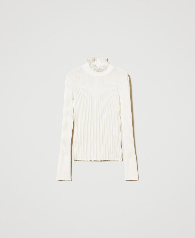 Turtleneck jumper with beads White Cream Woman 242AP3151_00733_0S