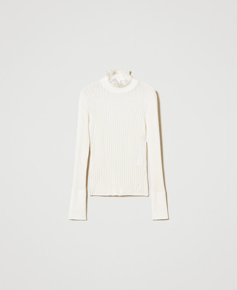 Turtleneck jumper with beads White Cream Woman 242AP3151_00733_S0