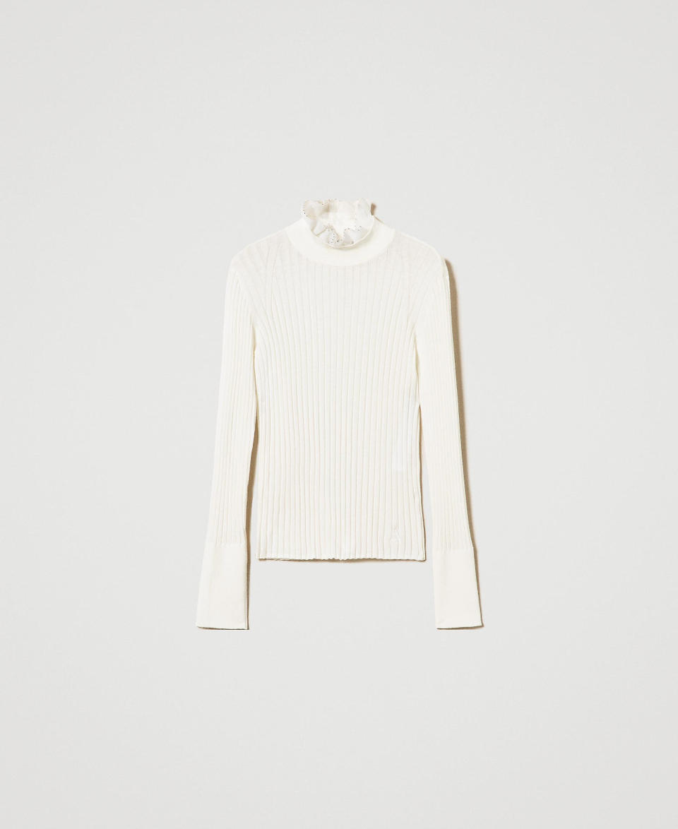 Stehkragenpullover mit Perlchen White Sahne Frau 242AP3151_00733_S0