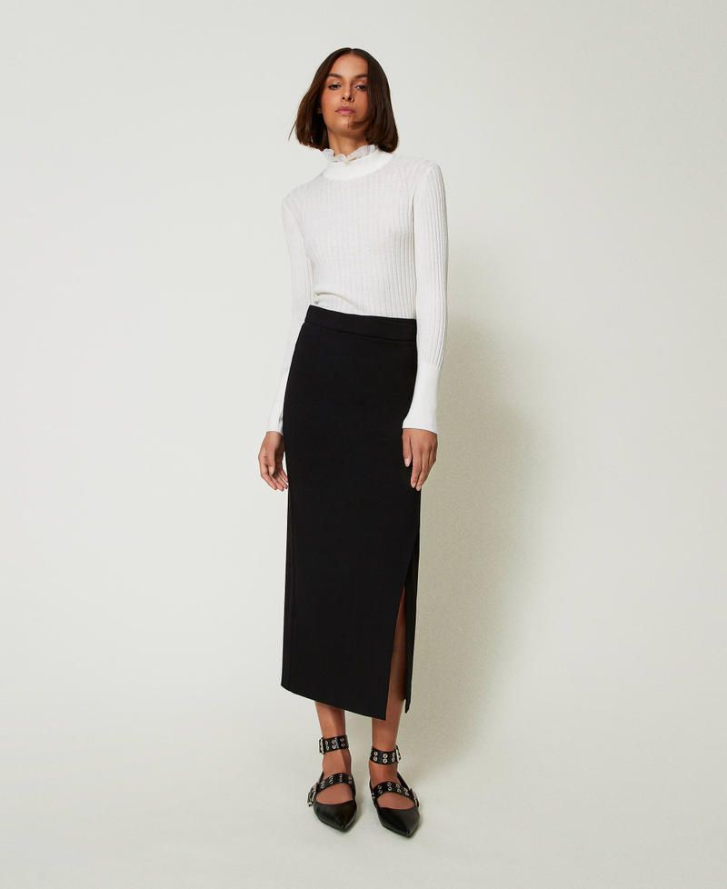 Turtleneck jumper with beads White Cream Woman 242AP3151_00733_T0