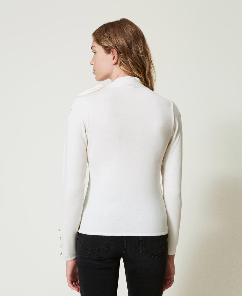 Turtleneck jumper with bow and embroidery White Cream Woman 242AP3160_00733_04