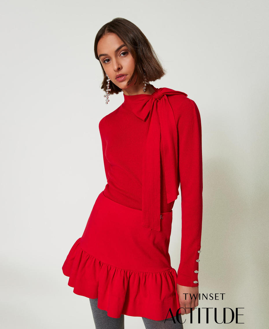 Turtleneck jumper with bow and embroidery Fiery Red Woman 242AP3160_11720_01