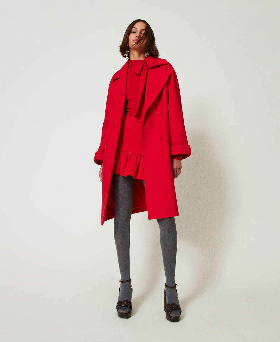 Turtleneck jumper with bow and embroidery Fiery Red Woman 242AP3160_11720_T0