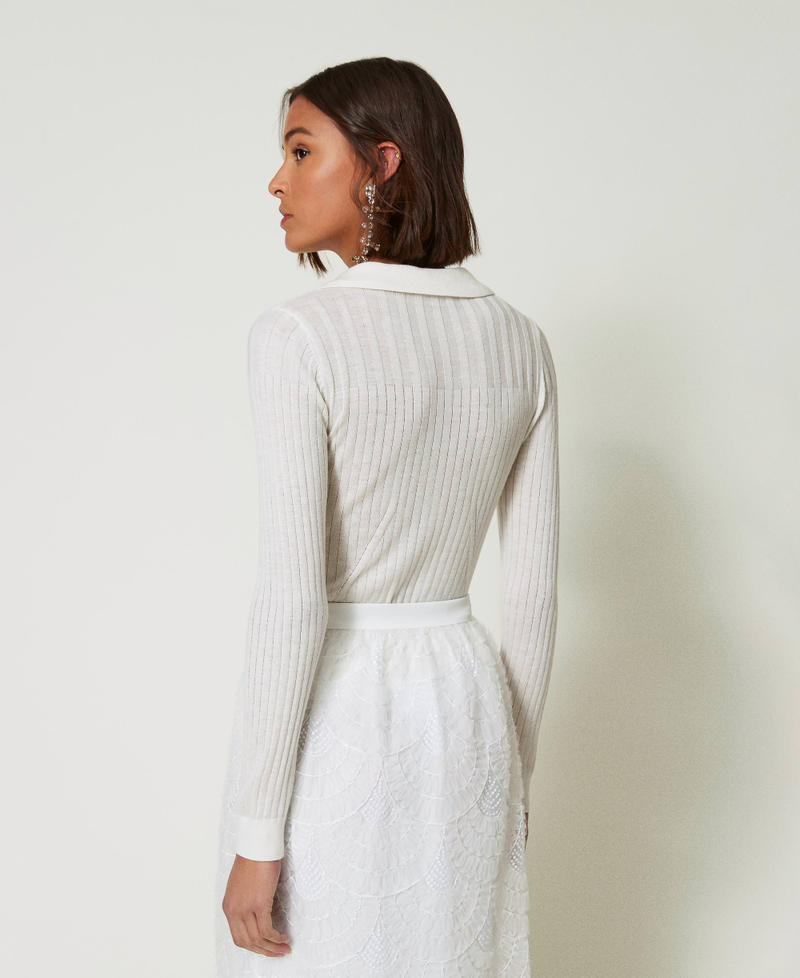 Ribbed jumper with embroidery White Cream Woman 242AP3161-03