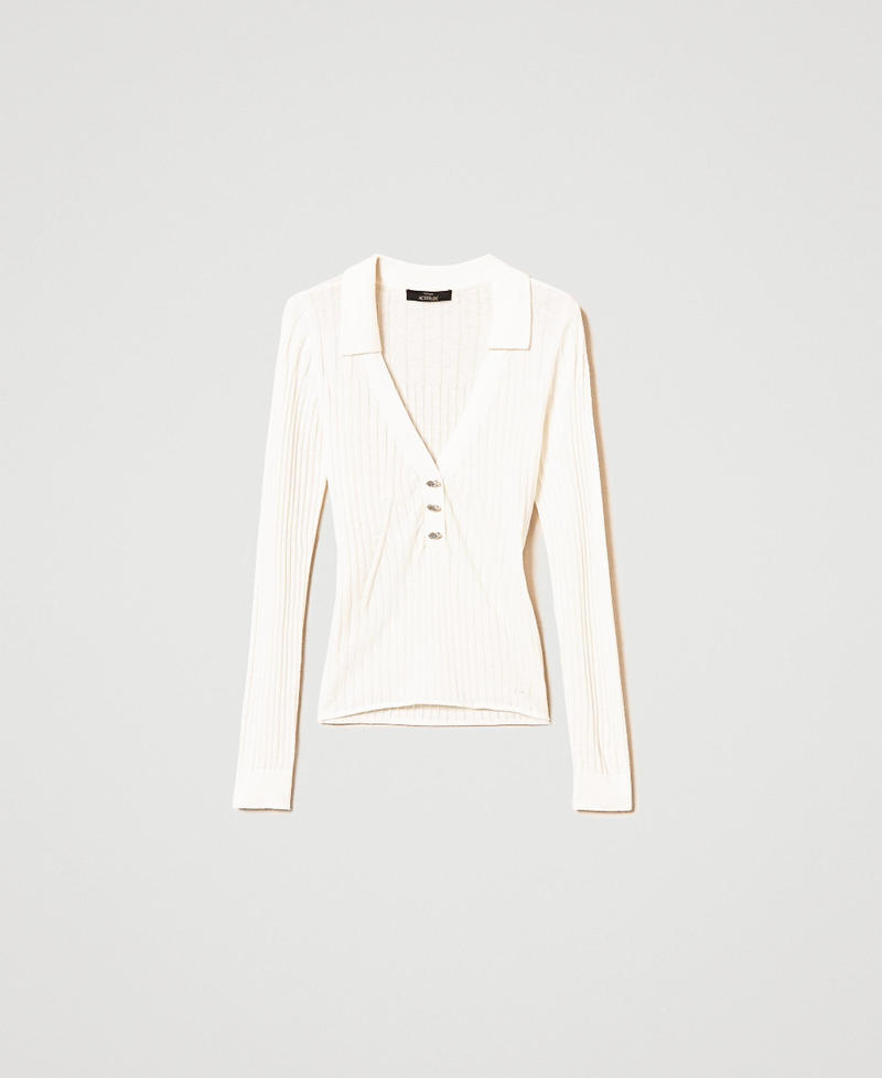 Pull c&ocirc;tel&eacute; avec broderie Cr&egrave;me White Femme 242AP3161_00733_S0
