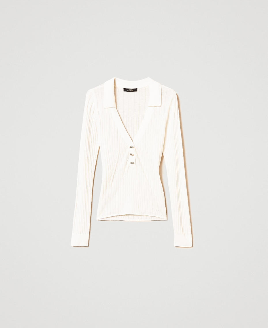 Pull c&ocirc;tel&eacute; avec broderie Cr&egrave;me White Femme 242AP3161_00733_S0