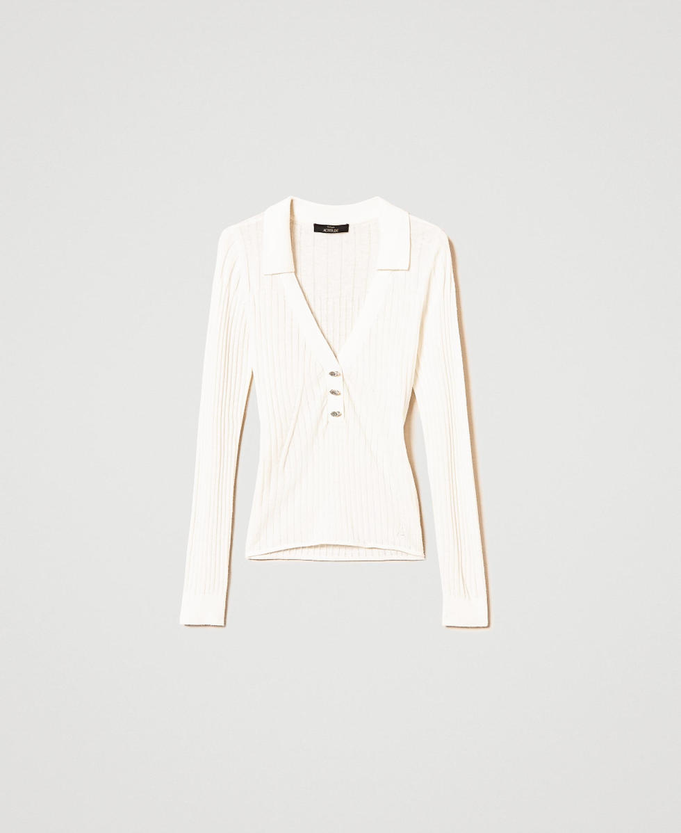 Ribbed jumper with embroidery White Cream Woman 242AP3161_00733_S0