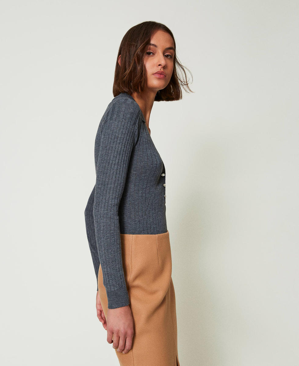 Ribbed jumper with embroidery Woman, Grey | TWINSET Milano Ribbed jumper with embroidery Woman, Grey | TWINSET Milano