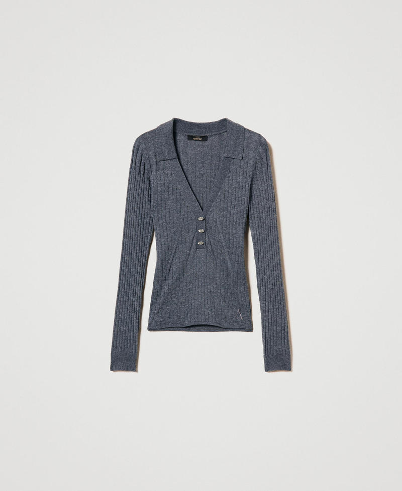 Ribbed jumper with embroidery Mid Melange Grey Woman 242AP3161_11727_S0