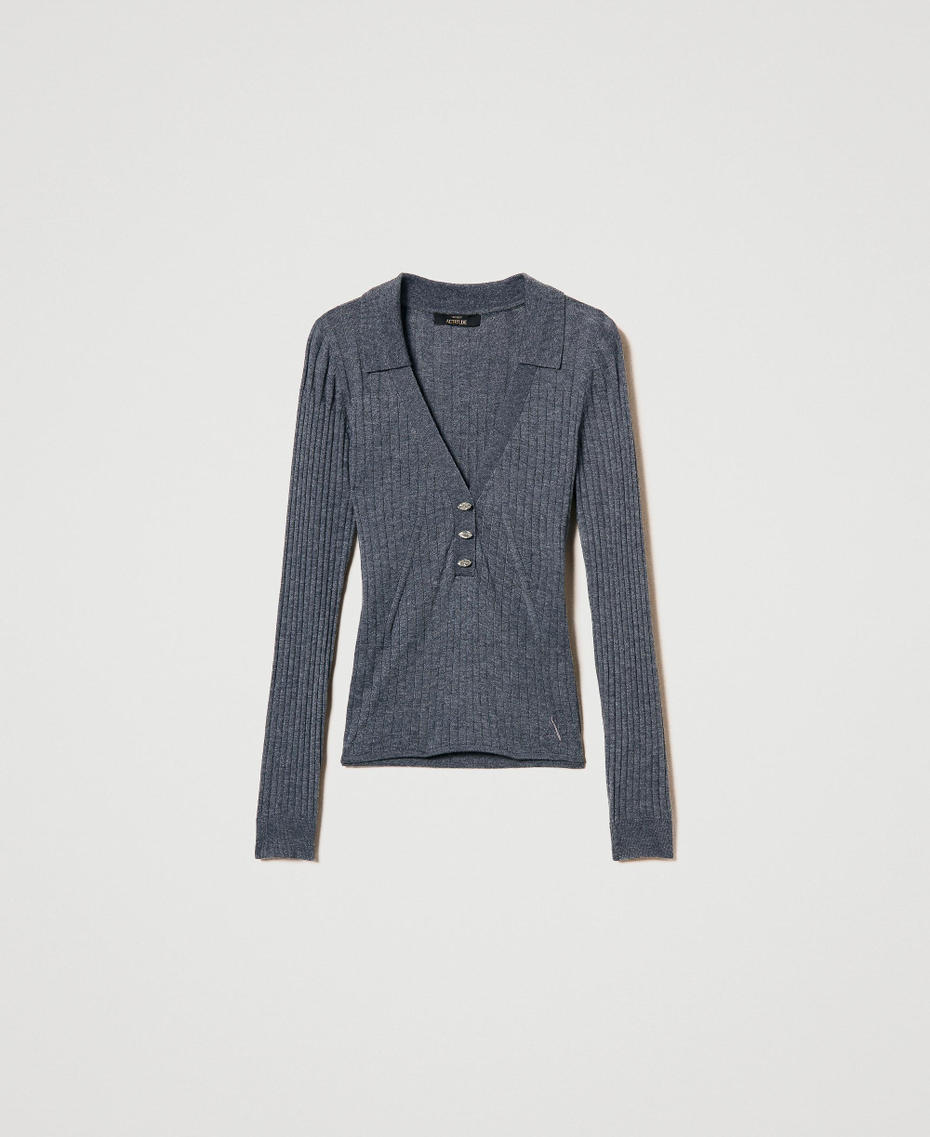 Ribbed jumper with embroidery Mid Melange Grey Woman 242AP3161_11727_S0