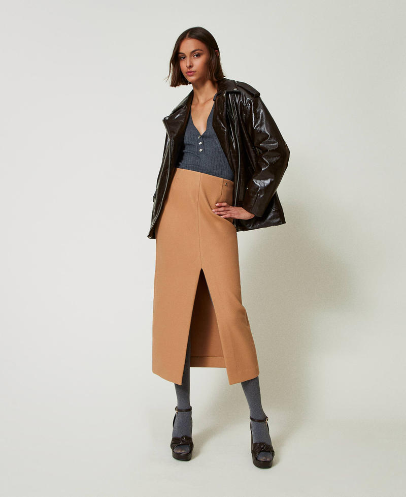 Ribbed jumper with embroidery Mid Melange Grey Woman 242AP3161_11727_T0