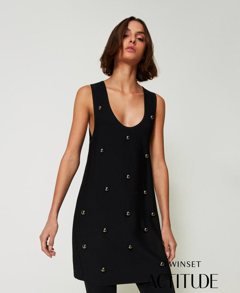 Short knit dress with studs Black Woman 242AP3170_00006_01