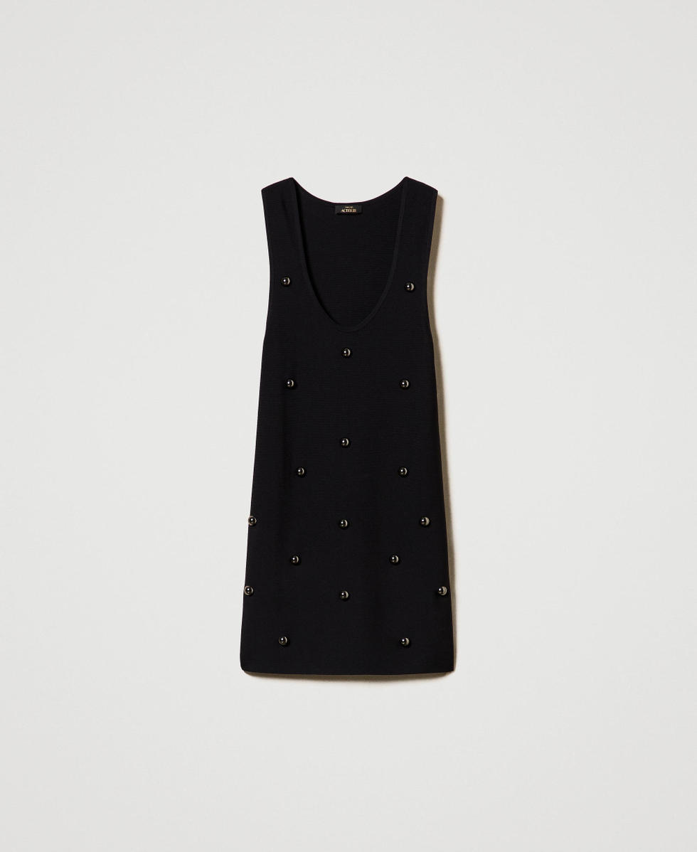 Vestido corto de punto con tachuelas Negro Mujer 242AP3170_00006_S0