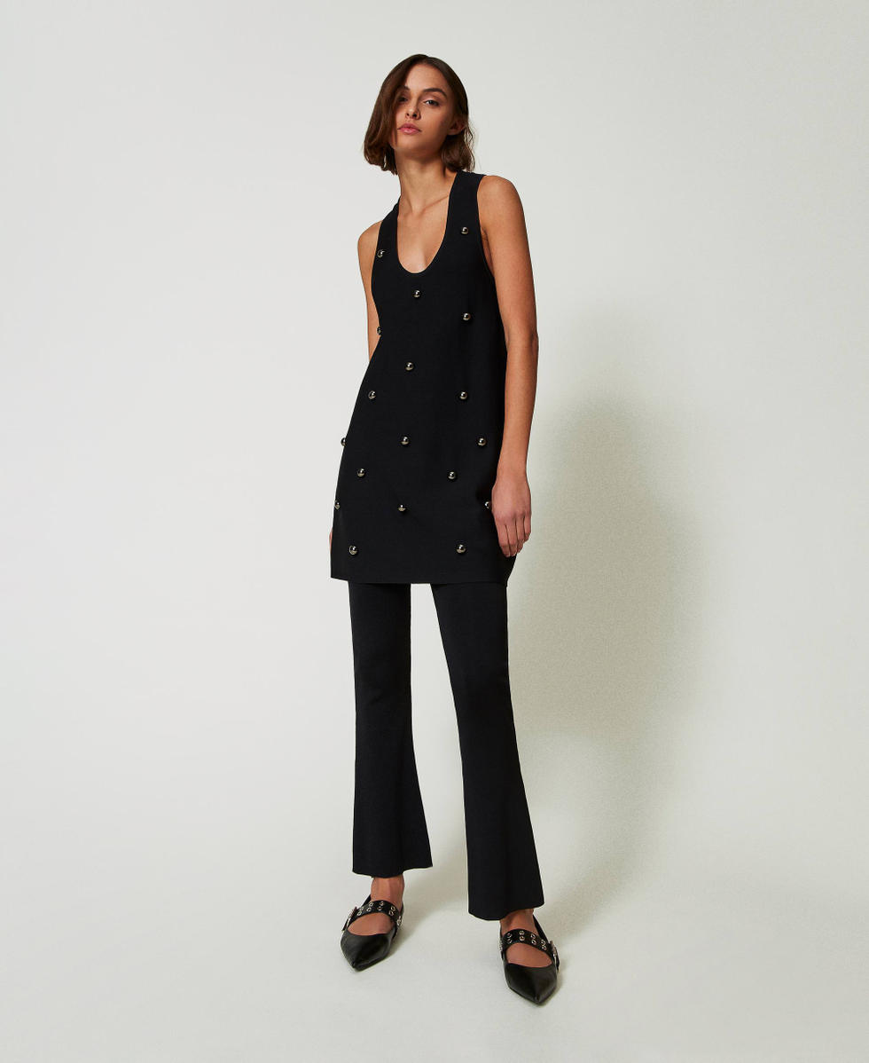 Vestido corto de punto con tachuelas Negro Mujer 242AP3170_00006_T0