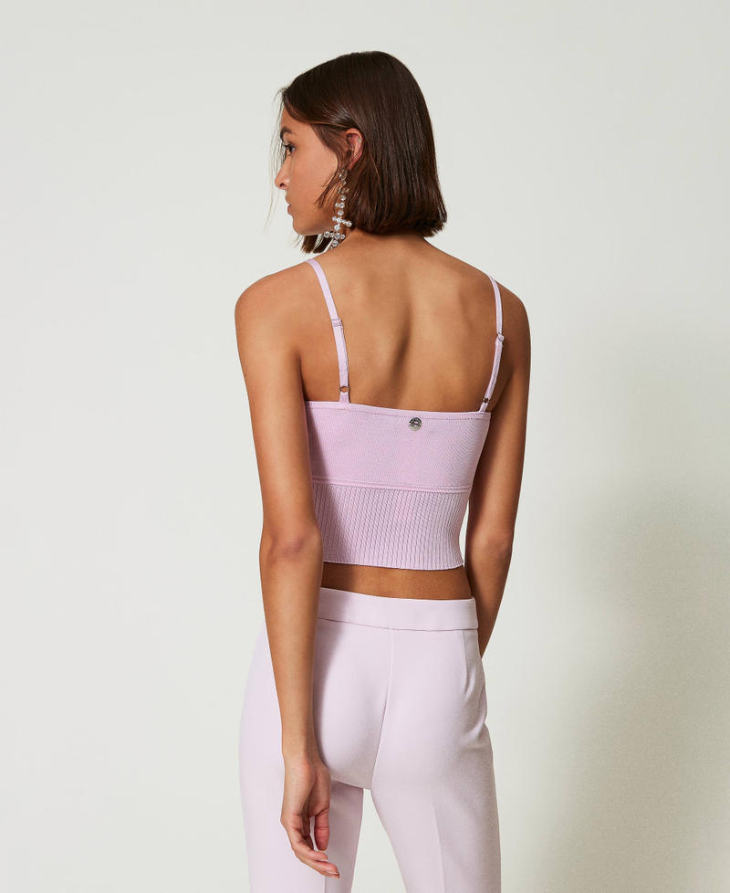 Recycled yarn top with beads Pink Tulle Woman 242AP3211_11724_04