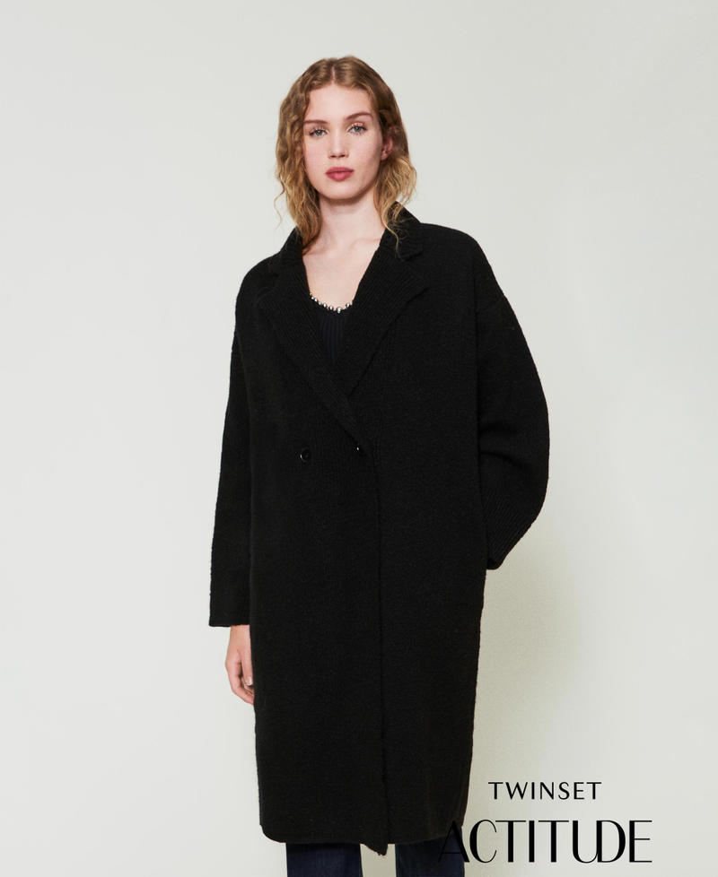 Recycled boucl&eacute; yarn coat Black Woman 242AP3260_00006_01
