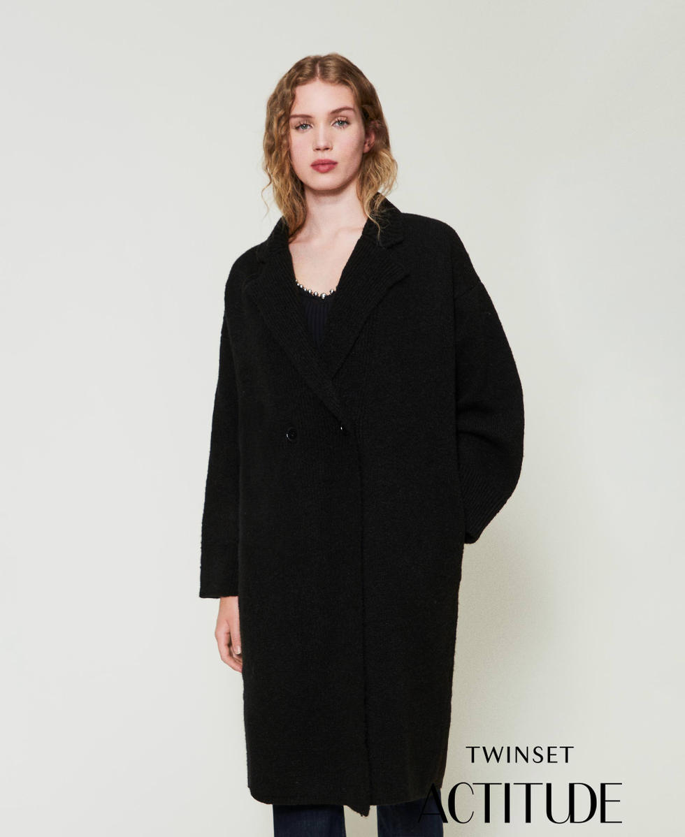 Recycled boucl&eacute; yarn coat Black Woman 242AP3260_00006_01