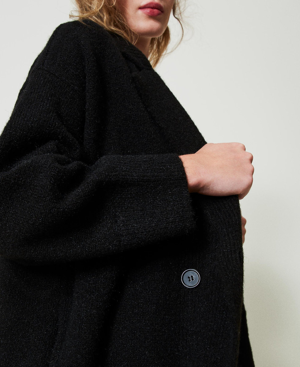 Recycled boucl&eacute; yarn coat Black Woman 242AP3260_00006_04