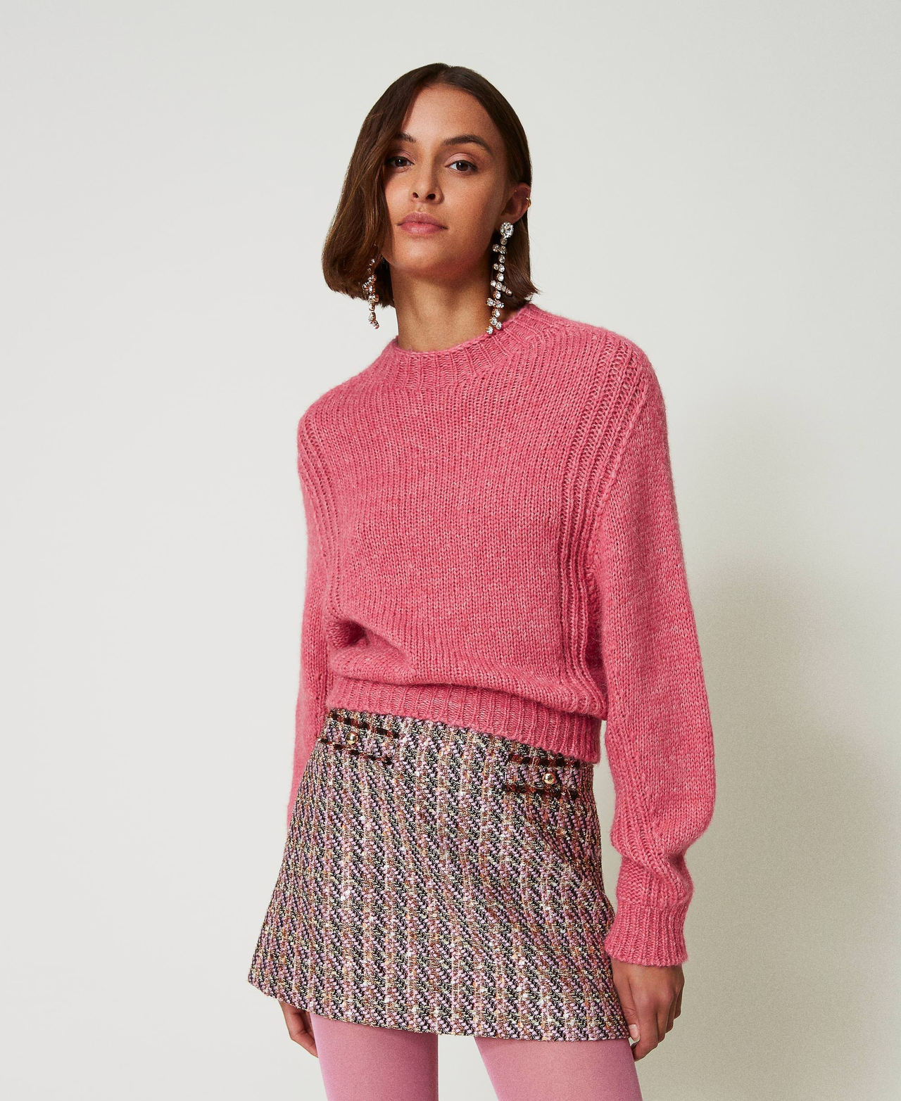 Seamless wool blend turtleneck jumper "Crystal Pink" Woman 242AP3290_03364_02