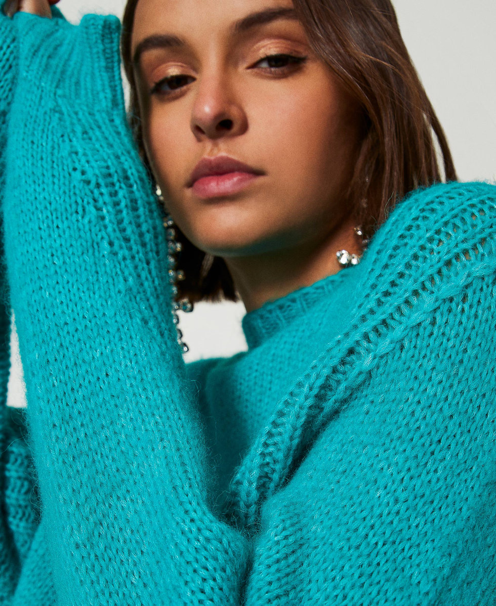 Jersey Con Cuello En V Para Mujer, Espalda Descubierta, Manga Larga, Jersey De Punto De Gran Tamaño, Azul, S
