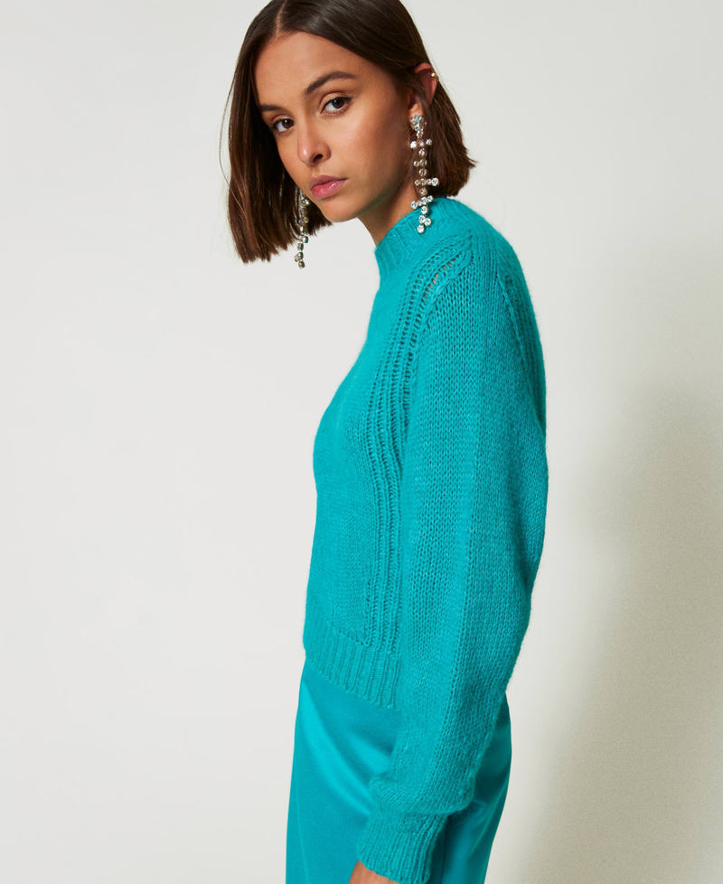 Seamless wool blend turtleneck jumper Tropical Emerald Green Woman 242AP3290_11722_03