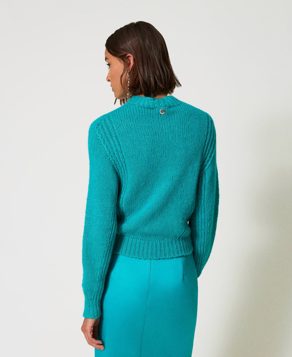Jersey de cuello alto de lana mixta sin costuras Verde &laquo;Tropical Emerald&raquo; Mujer 242AP3290_11722_04