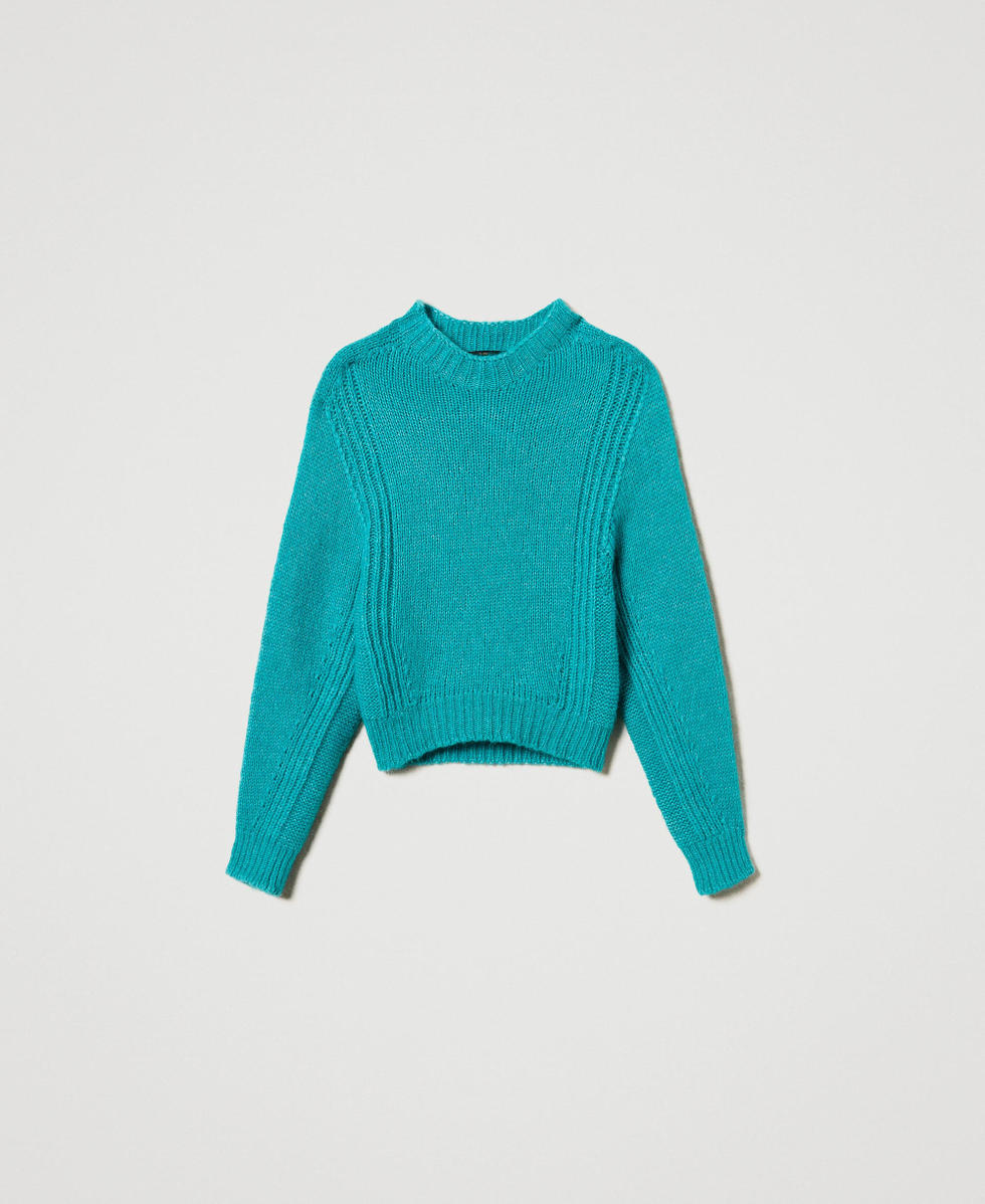 Jersey de cuello alto de lana mixta sin costuras Verde &laquo;Tropical Emerald&raquo; Mujer 242AP3290_11722_S0