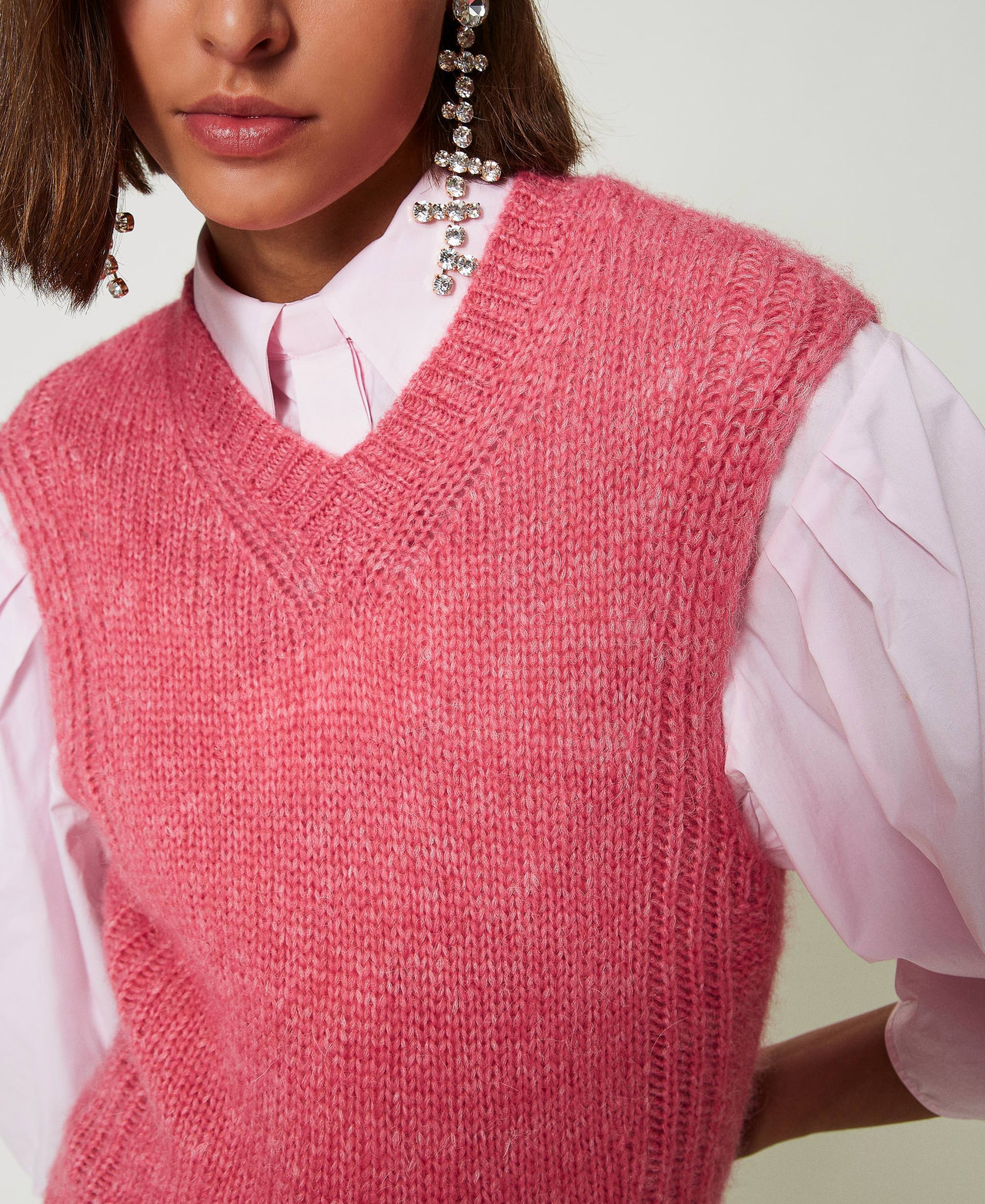 Gilet in misto lana seamless Rosa "Crystal Pink" Donna 242AP3291_03364_01