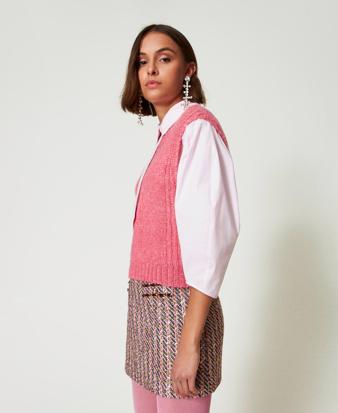 Seamless wool blend sleeveless jumper "Crystal Pink" Woman 242AP3291-03
