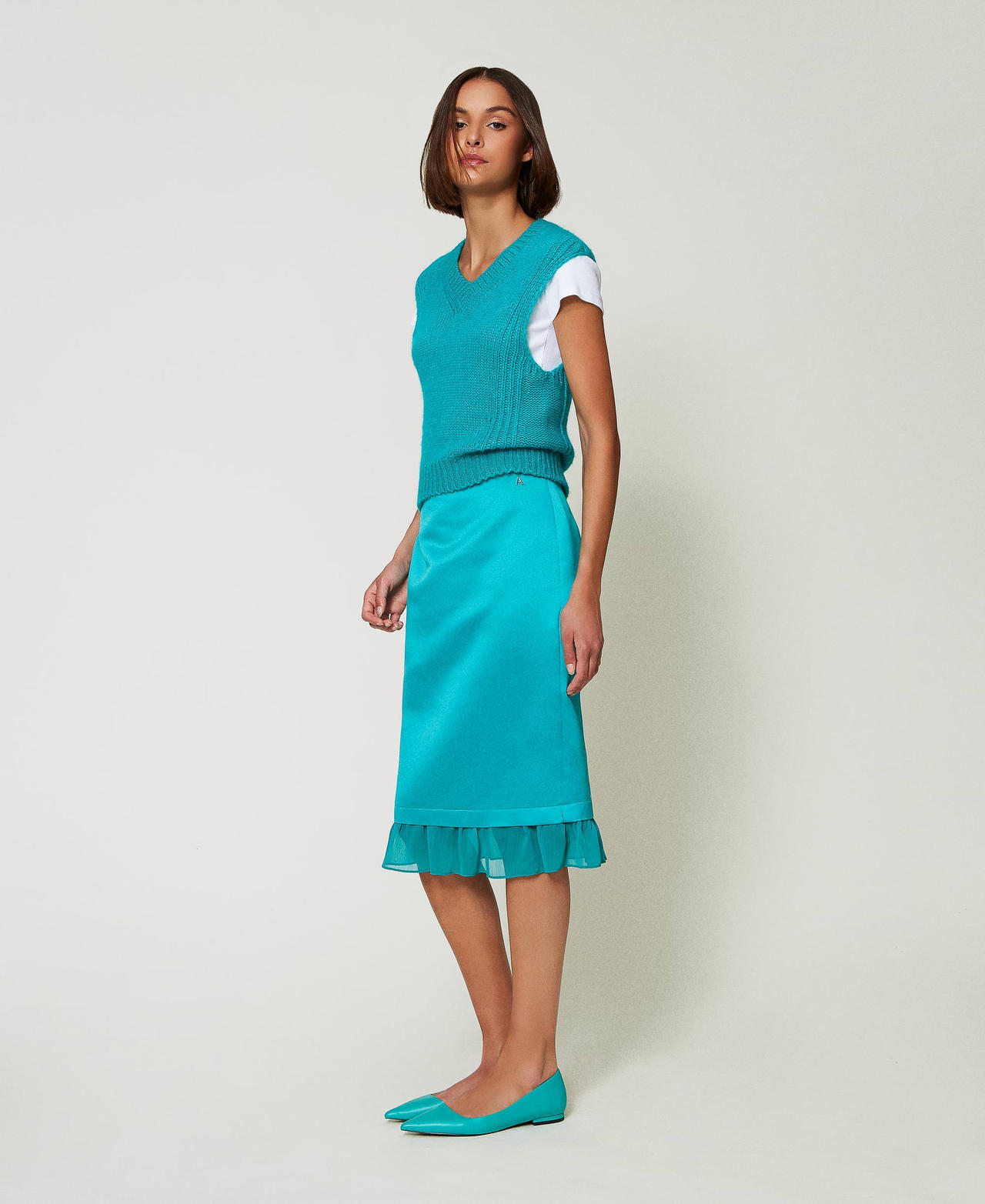 Seamless wool blend sleeveless jumper Tropical Emerald Green Woman 242AP3291_11722_02