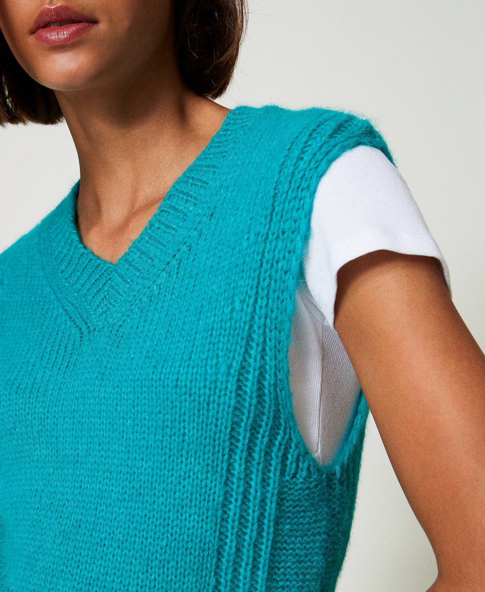 Seamless wool blend sleeveless jumper Woman Green TWINSET Milano