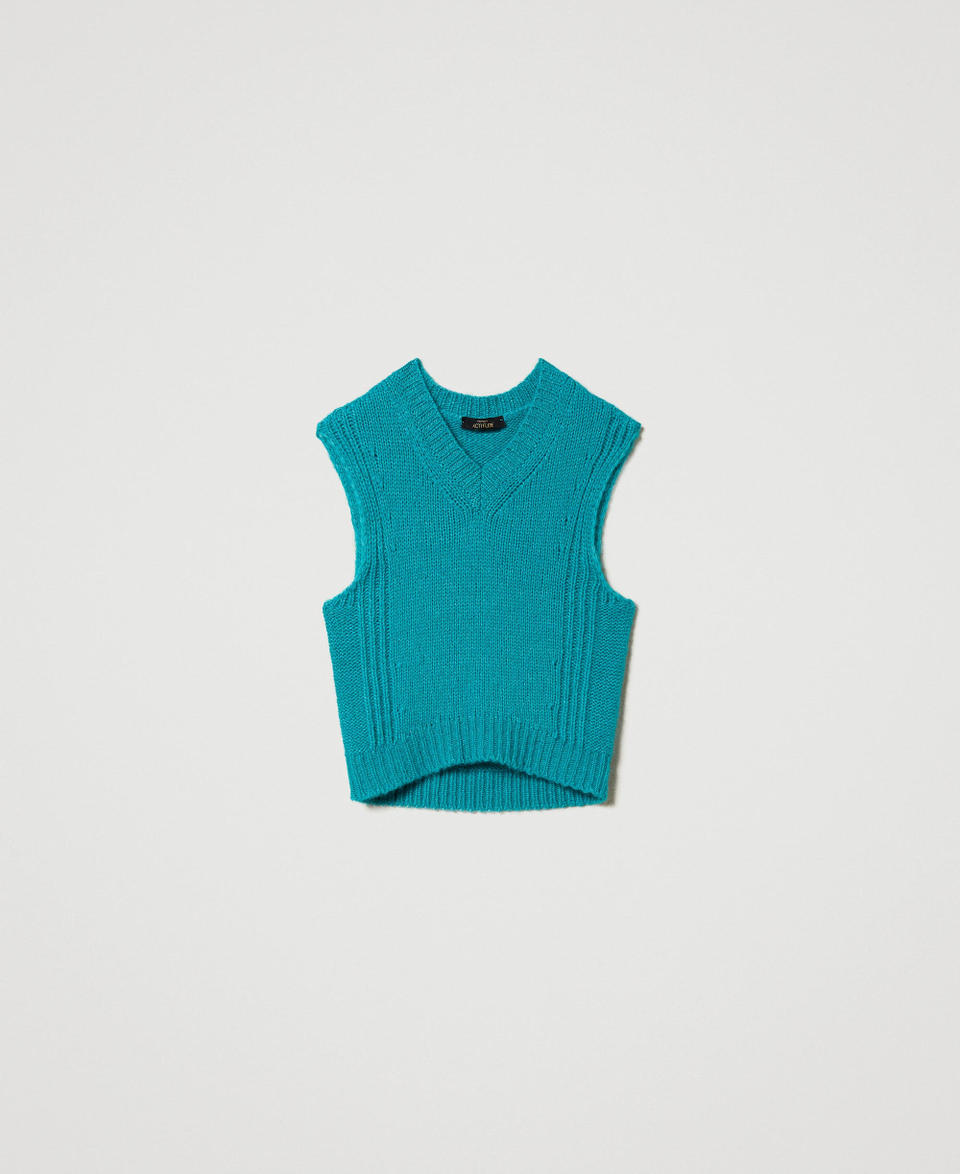 Seamless wool blend sleeveless jumper Tropical Emerald Green Woman 242AP3291_11722_S0