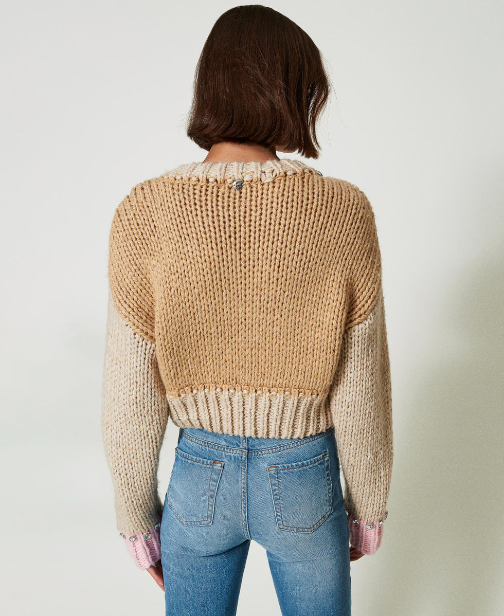 Colour block jumper with handmade embroidery