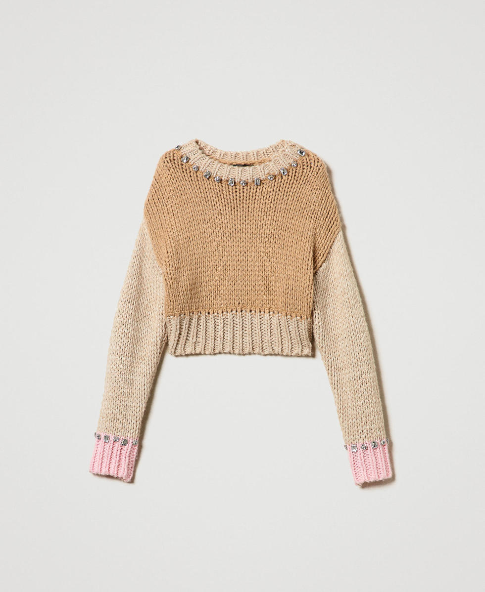 Colour block jumper with handmade embroidery
