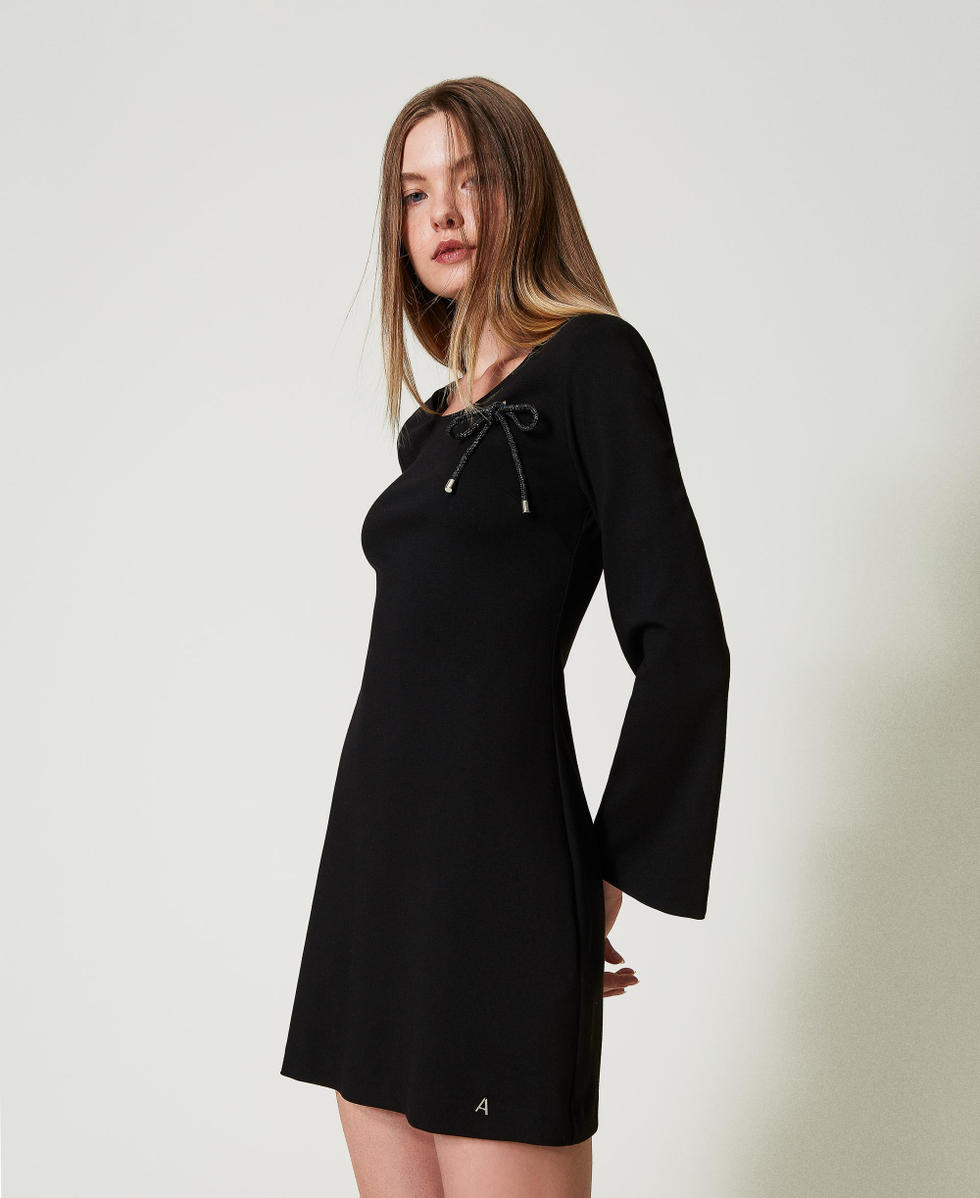 Short dress with rhinestone brooch Woman, Black | TWINSET Milano