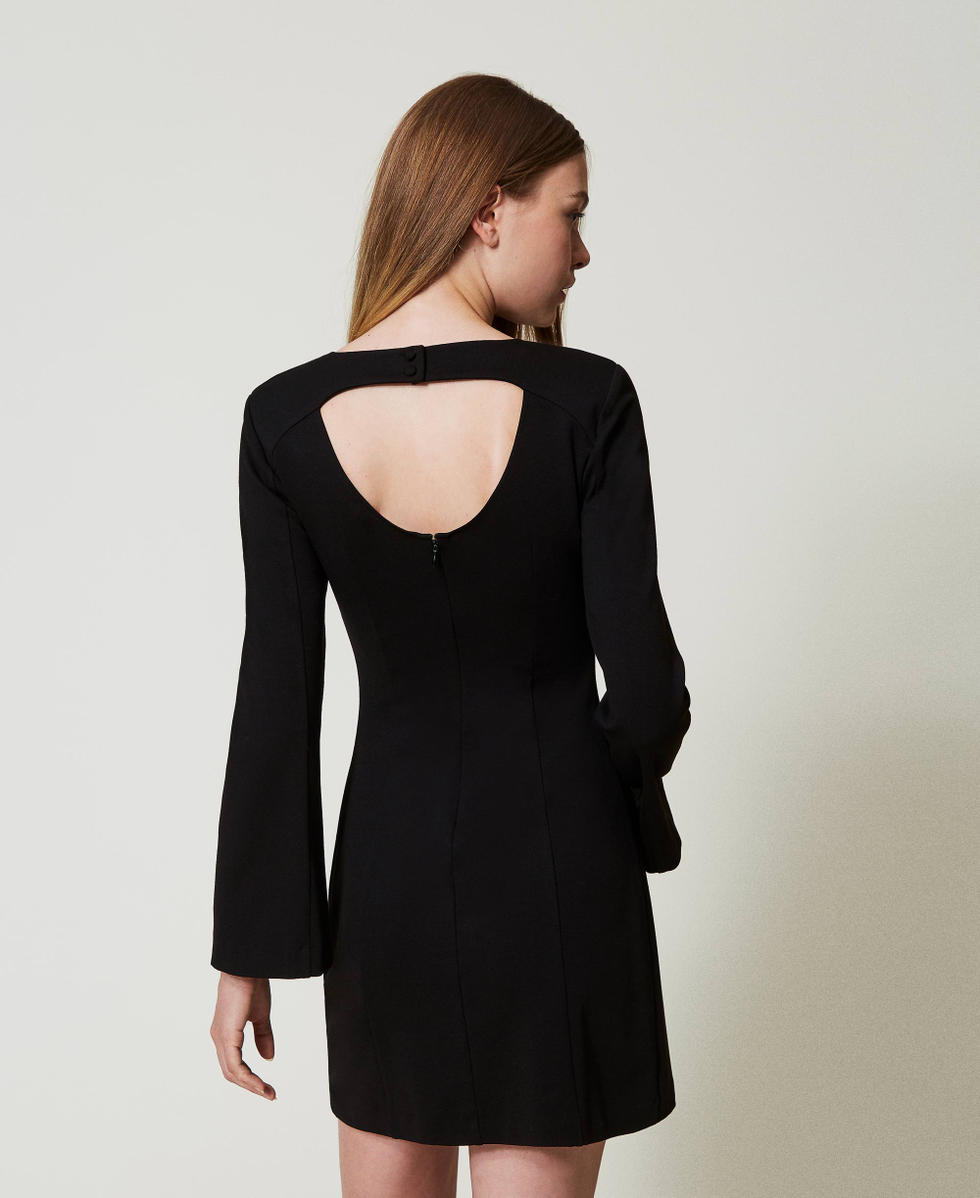 Short dress with rhinestone brooch Woman, Black | TWINSET Milano