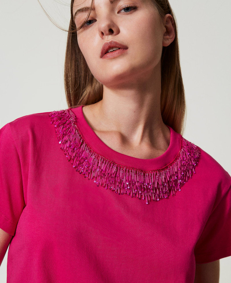 T-shirt with embroidered fringes Super Pink Woman 242AT2051_11962_01