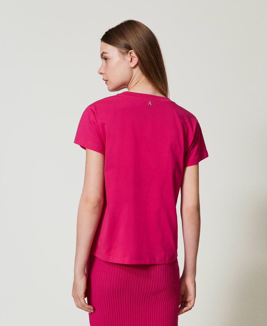 T-Shirt mit aufgestickten Fransen Super Pink Frau 242AT2051_11962_04