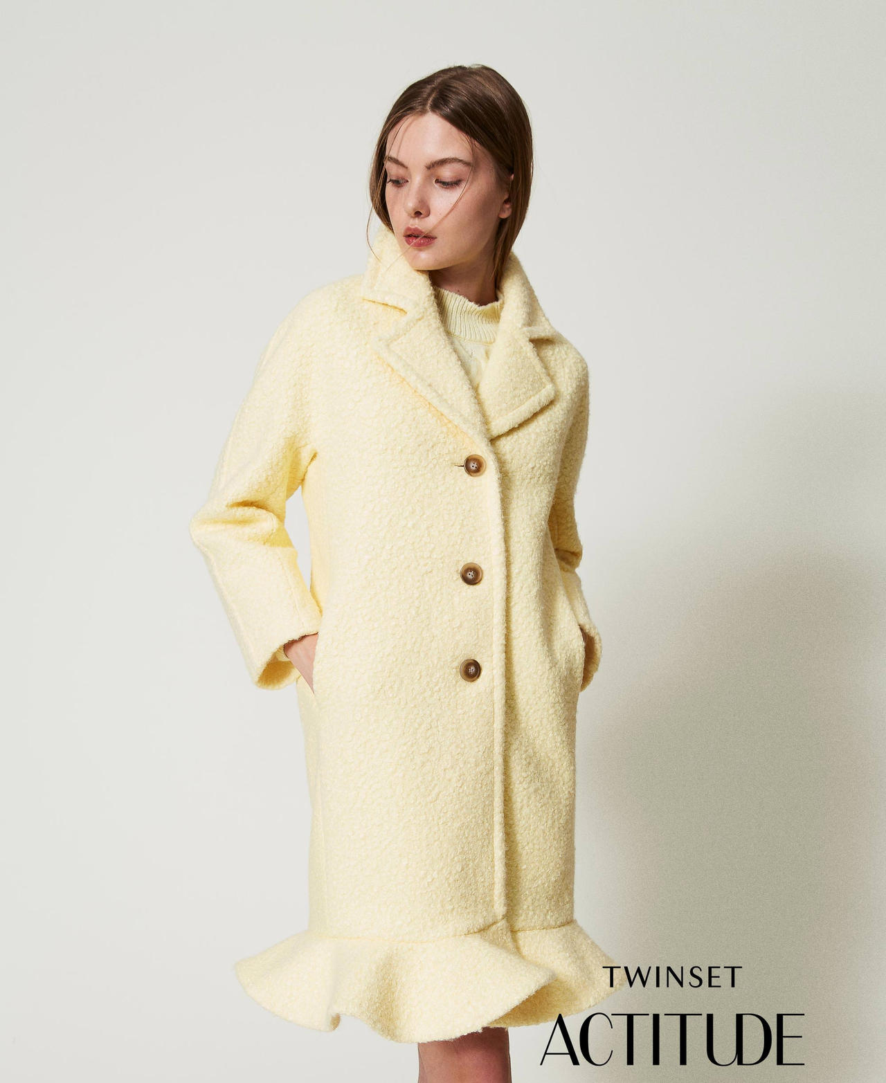 Cappotto in panno arricciato French Vanilla Donna 242AT2070_11959_01
