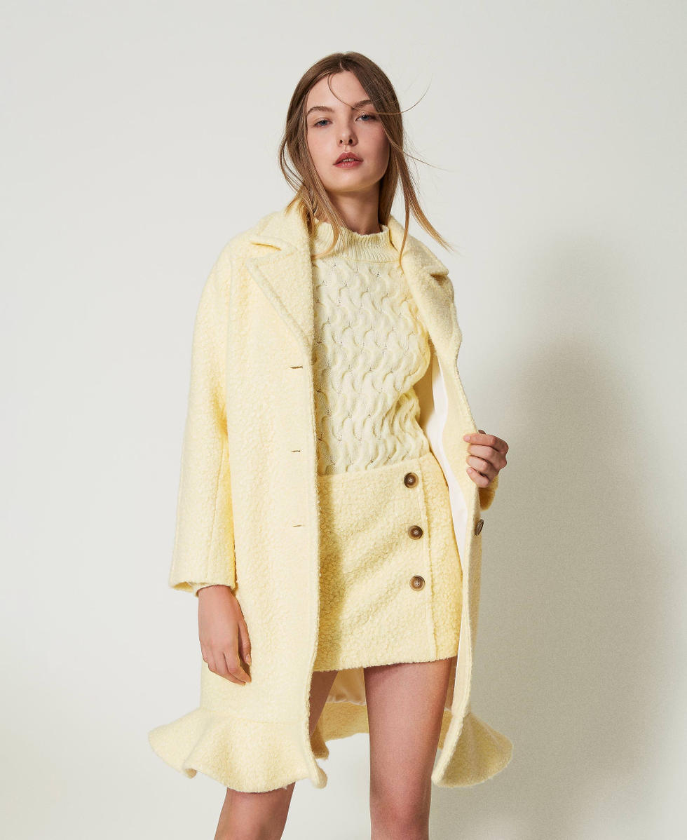 Curly wool cloth coat French Vanilla Woman 242AT2070_11959_T0