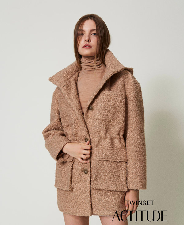 Curly wool cloth parka coat