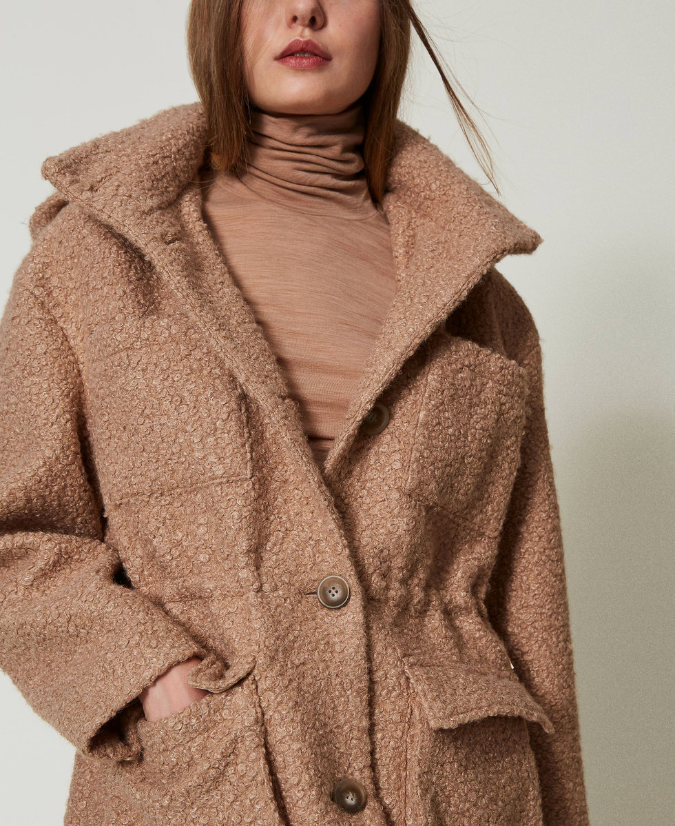 Curly wool cloth parka coat Woman Brown TWINSET Milano