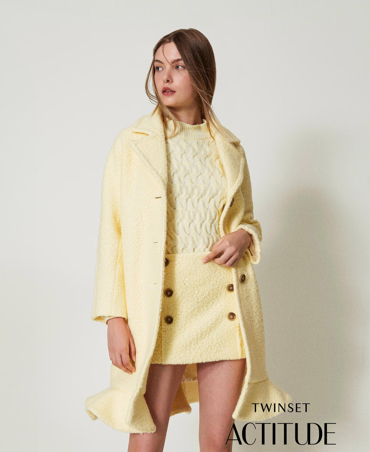 Curly wool cloth miniskirt French Vanilla Woman 242AT2072_11959_01