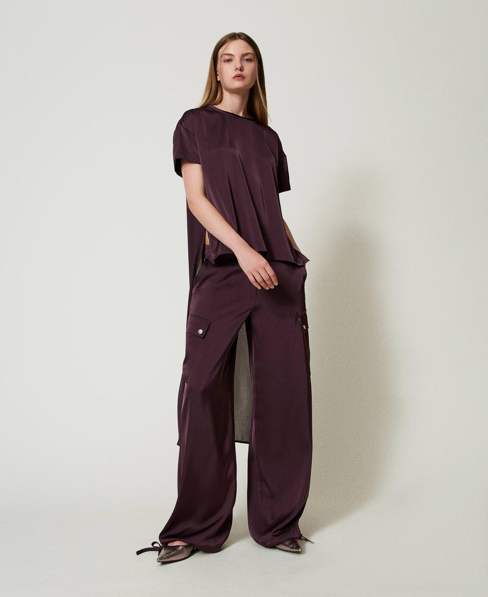 Blusa asimmetrica in raso e georgette Potent Purple Donna 242AT2091_11963_02