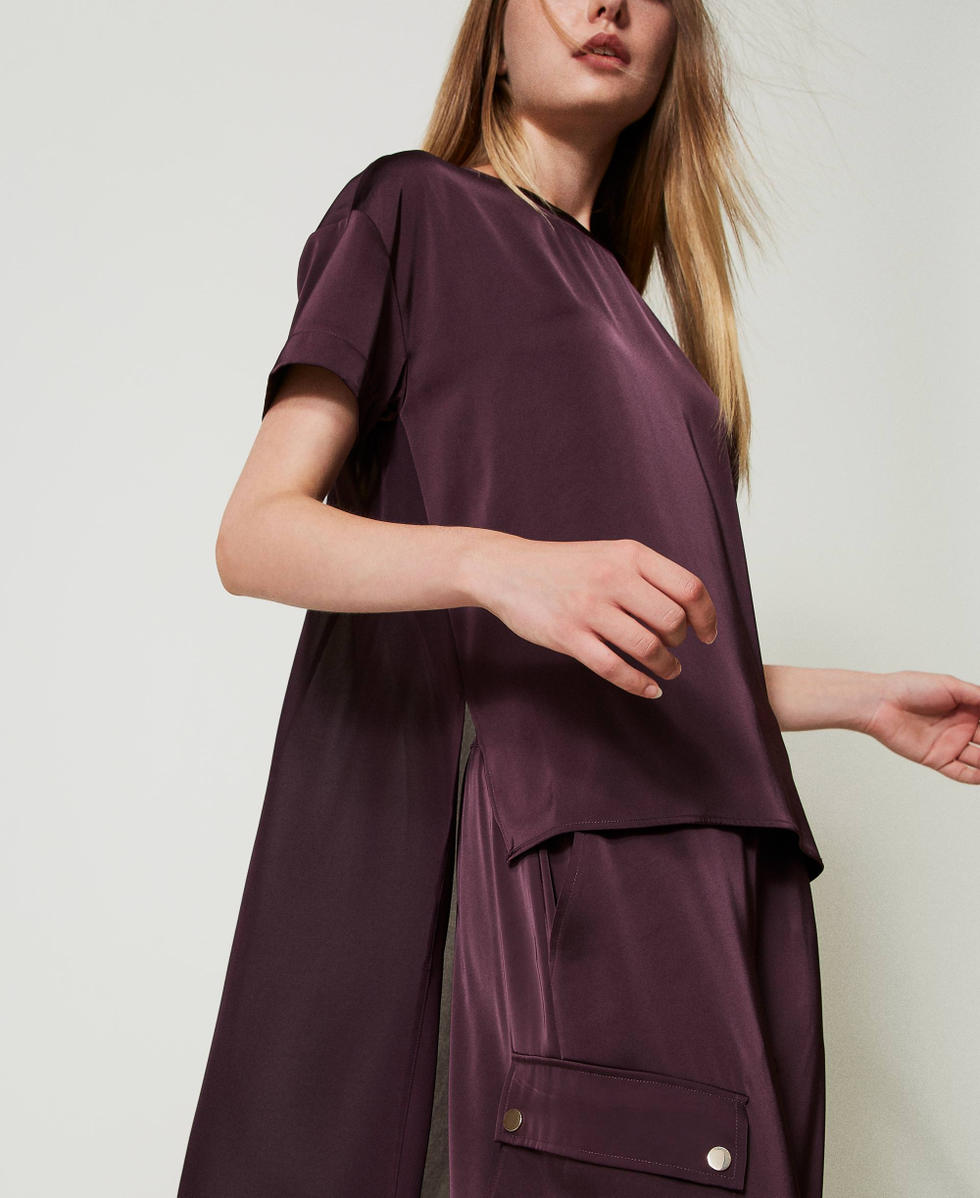 Blusa asimmetrica in raso e georgette Potent Purple Donna 242AT2091_11963_04