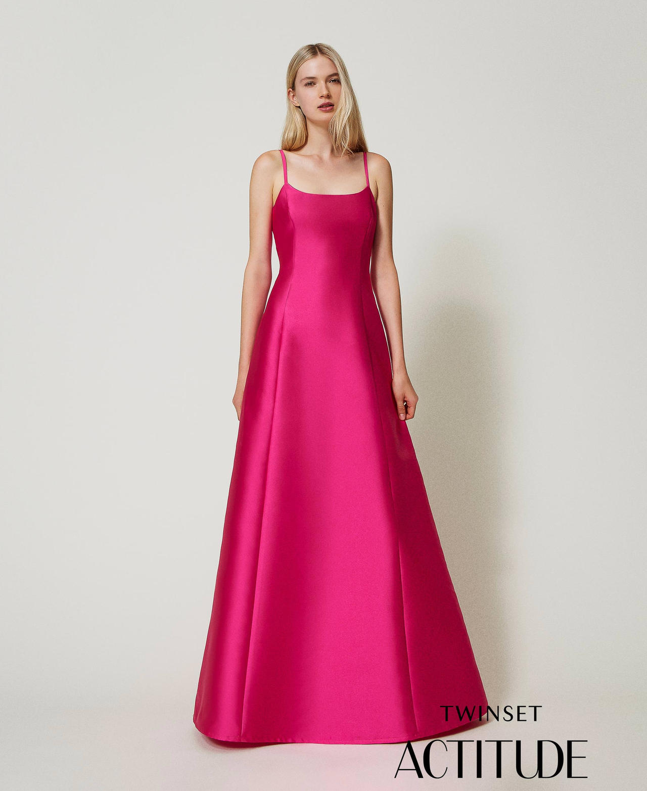 Robe longue en serg&eacute; mikado Super Pink Femme 242AT2112_11962_01