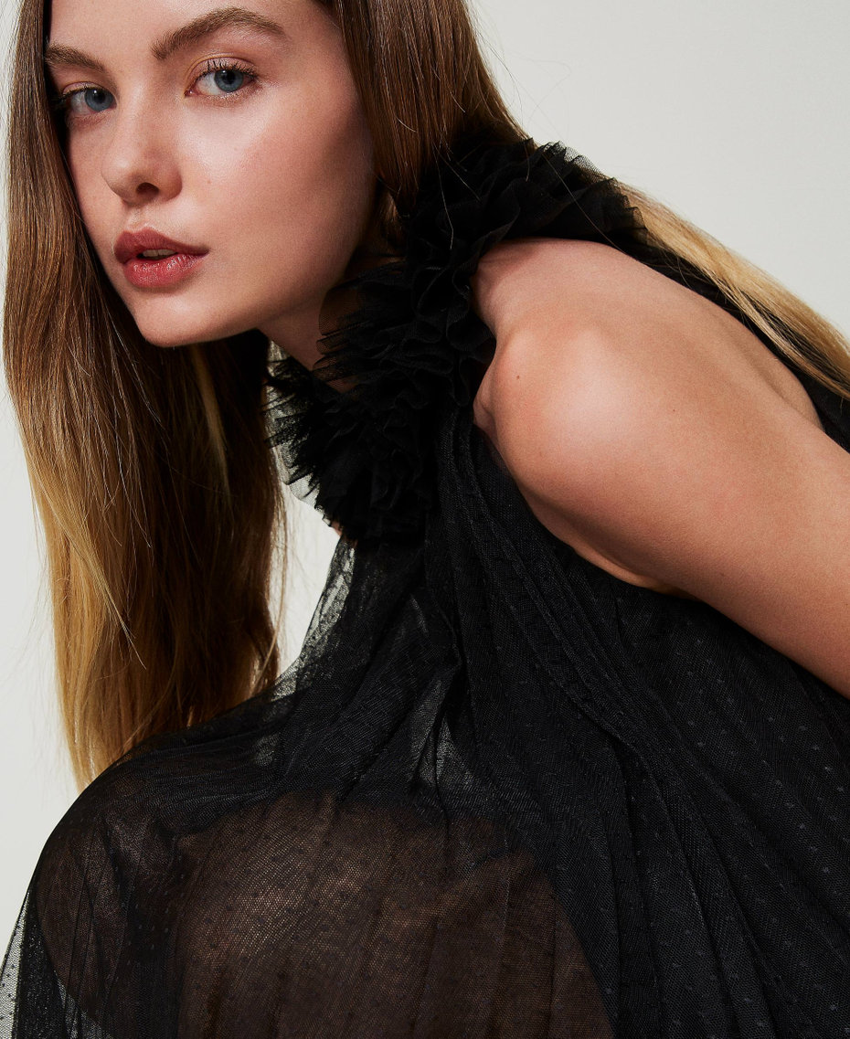 Vestido corto de tul plisado Negro Mujer 242AT2150_00006_04
